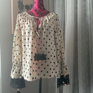 KAS New York Polk A Dot LaceBell Sleeve Blouse